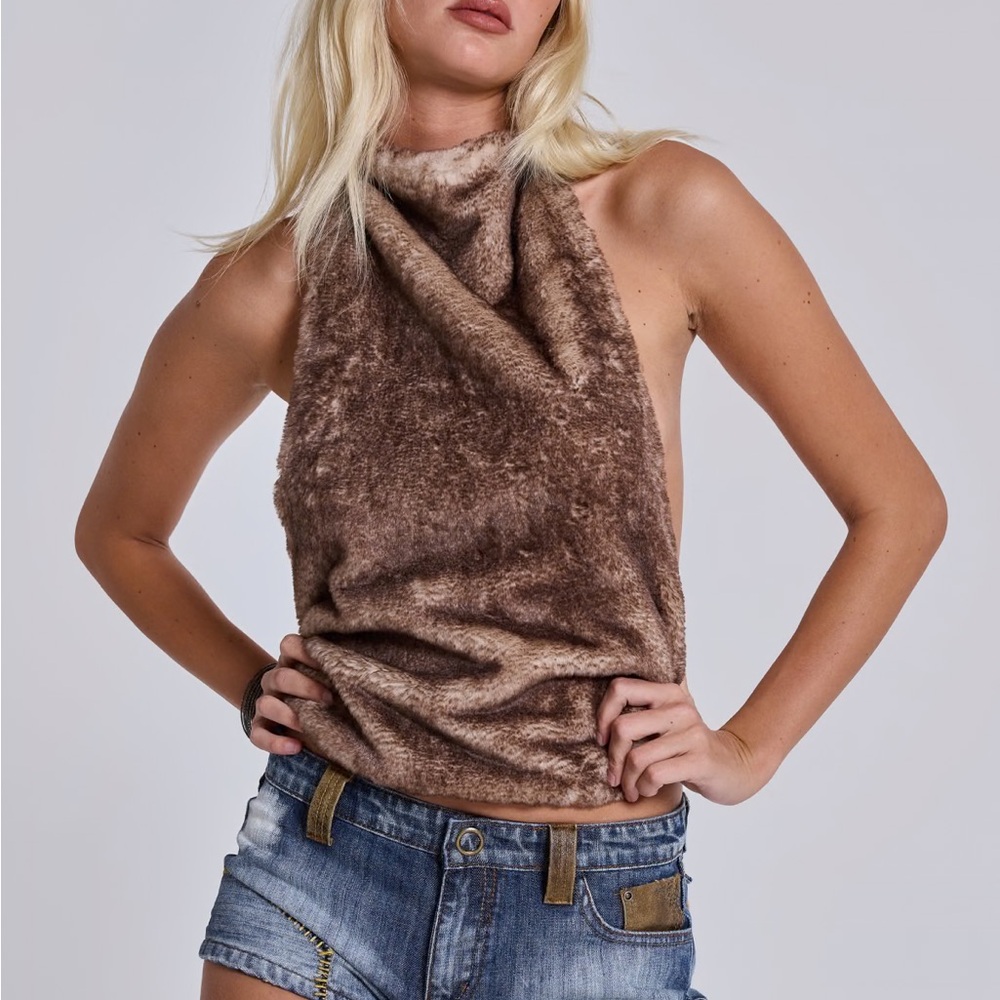 Jaded London Faux Fur Zene Backless Top